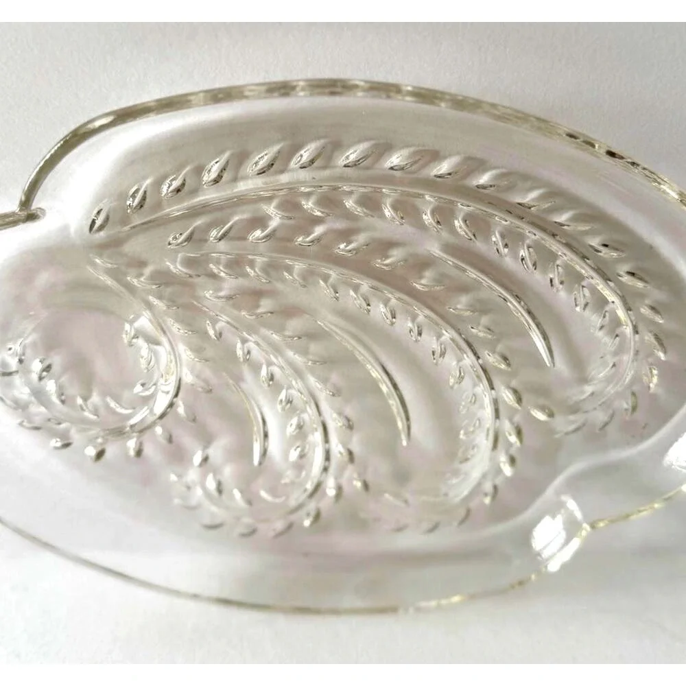 Pressed Glass Catchall Dish Paisley Leaf Embossed Vanity Tray